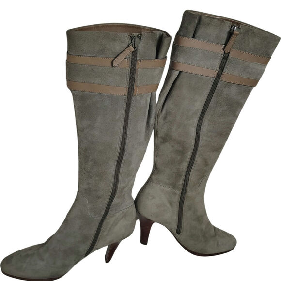 Leather Cole Haan Nike Collaboration Gray Suede Tall Zip Up Boots Size 7.5 AA - Picture 5 of 10